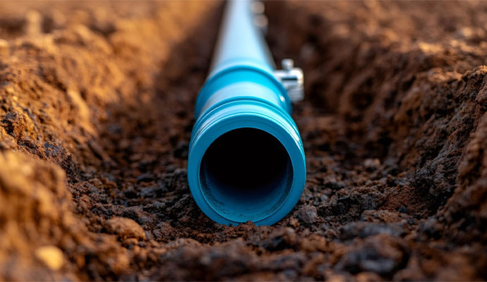 A blue pvc water pipe in trench A blue pvc water pipe in trench